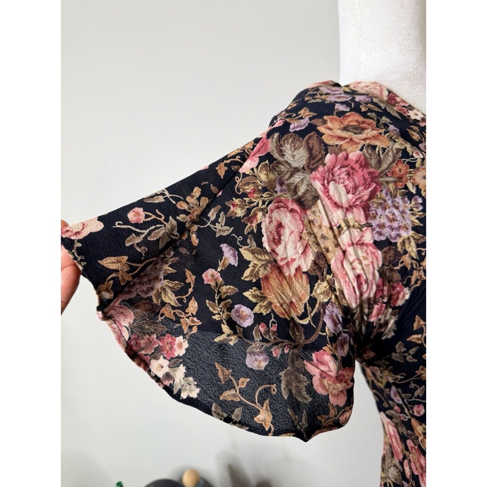 Starina Maxi Dress Medium Floral Button Front Short Sleeve Rayon Cottagecore - Picture 7 of 16